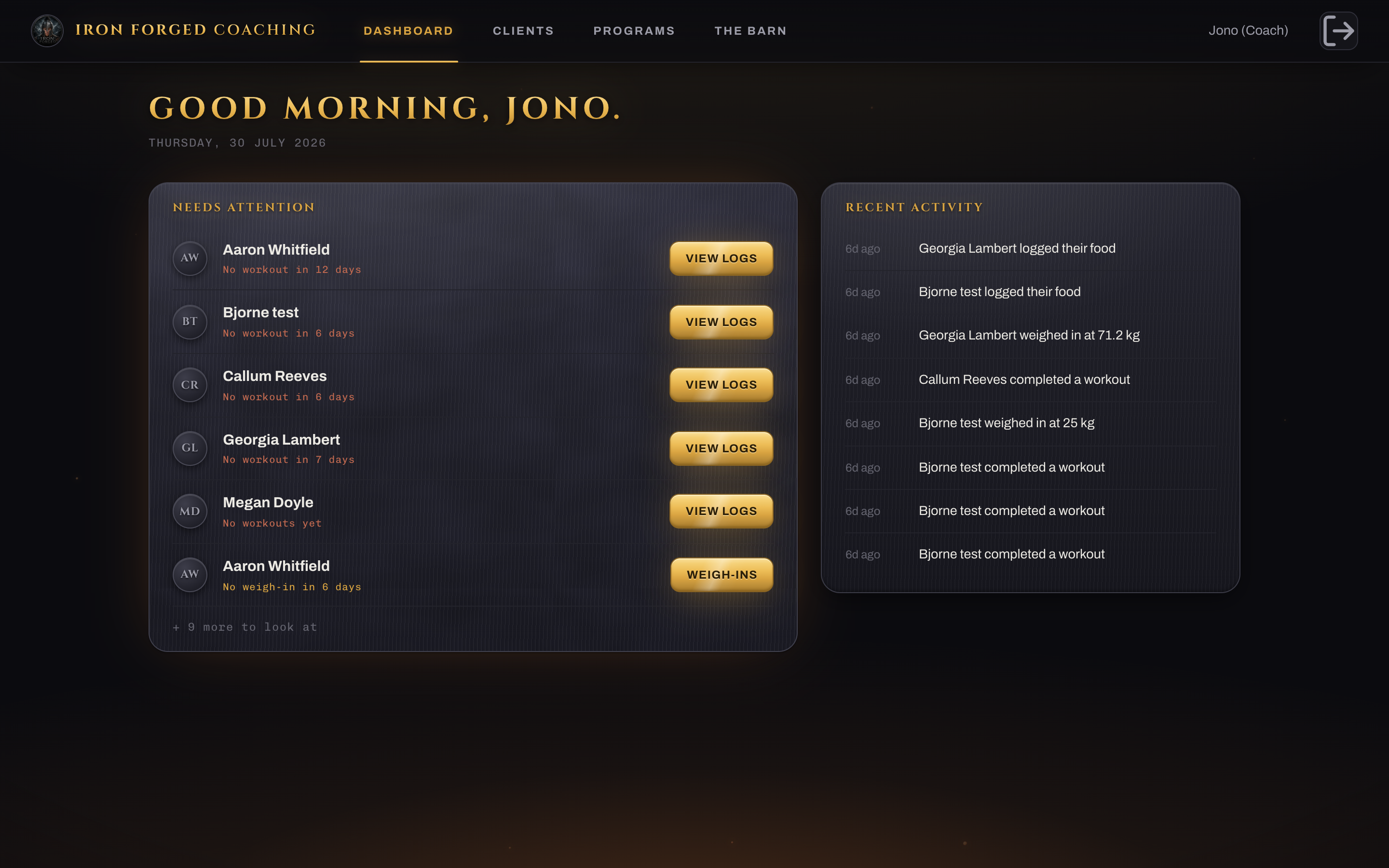 Coach dashboard